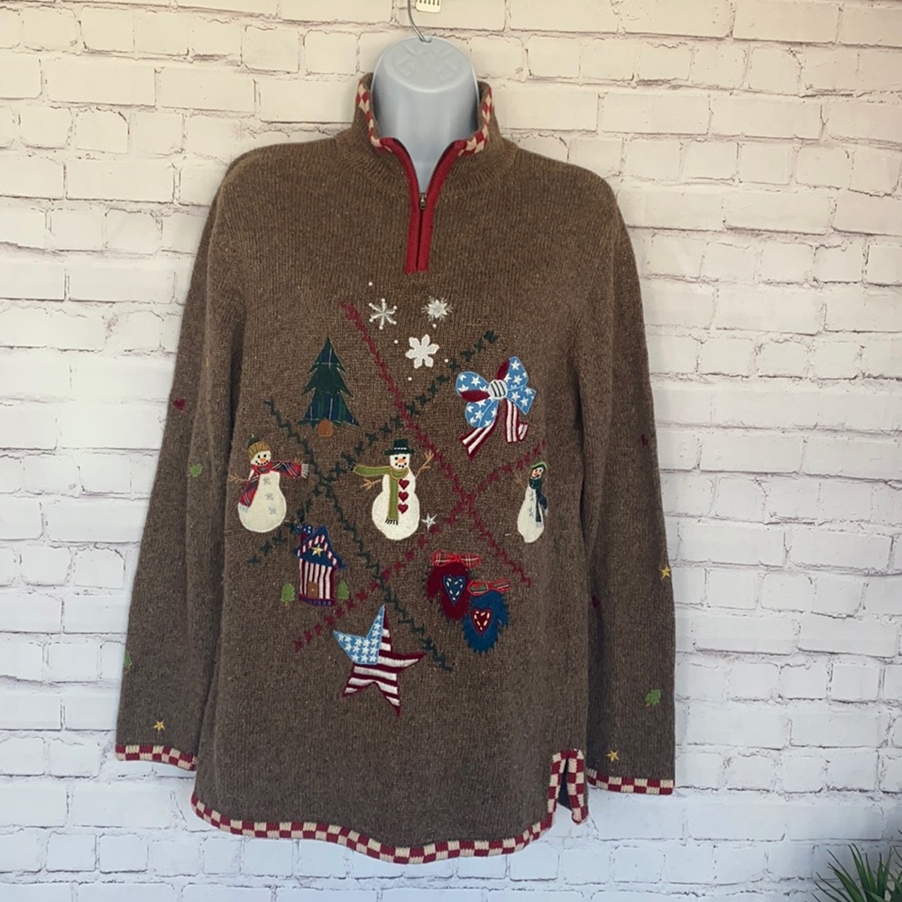 Igly Christmas ramie wool pullover brown sweater size Small